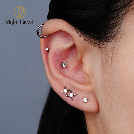 Right Grand ASTM F136 Titanium 18G/16G Threadless Push Pin Flat Back Stud 2/2.5/3/4mm CZ Cartilage Tragus Helix Nose Piercing