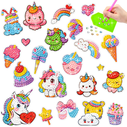 Cartoon Unicorn Diamond Stickers - Donuts - Ice Cream - Gem Art DIY Craft Pack - Children's Gift Diamond Painting Stickers