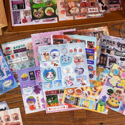 TIANZI 20 Sheets PET Die cut Stickers book Retro Cartoon Decorative handmade Scrapbooking Material Japanese Stationery Supplies