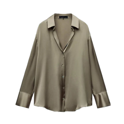 Classic Silk Satin Feel Shirt New Spring Collection Long Sleeve Polyester Fabric Women's Premium Fashion Regular Length