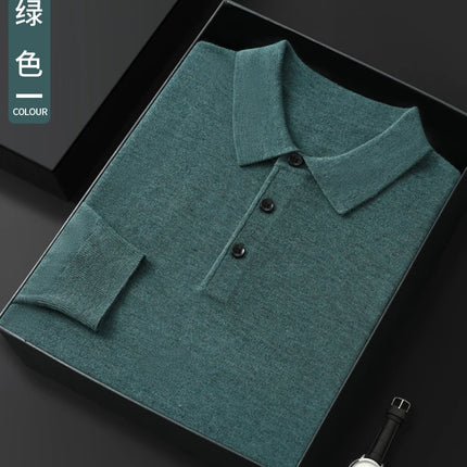 High quality worsted  spun collar wool sweater men's spring and autumn business polo sweater thin long sleeved knitted T-shirt