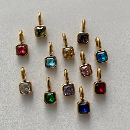 eManco 14K Gold Plated Octagon Metal Charms Stainless Steel Birthstone Pendant  for DIY Necklace Bracelet Jewelry