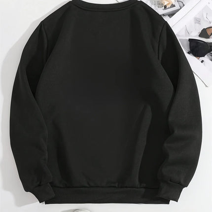 Women's autumn and winter loose casual comfortable teddy bear print with velvet long sleeved round neck hoodie pullover