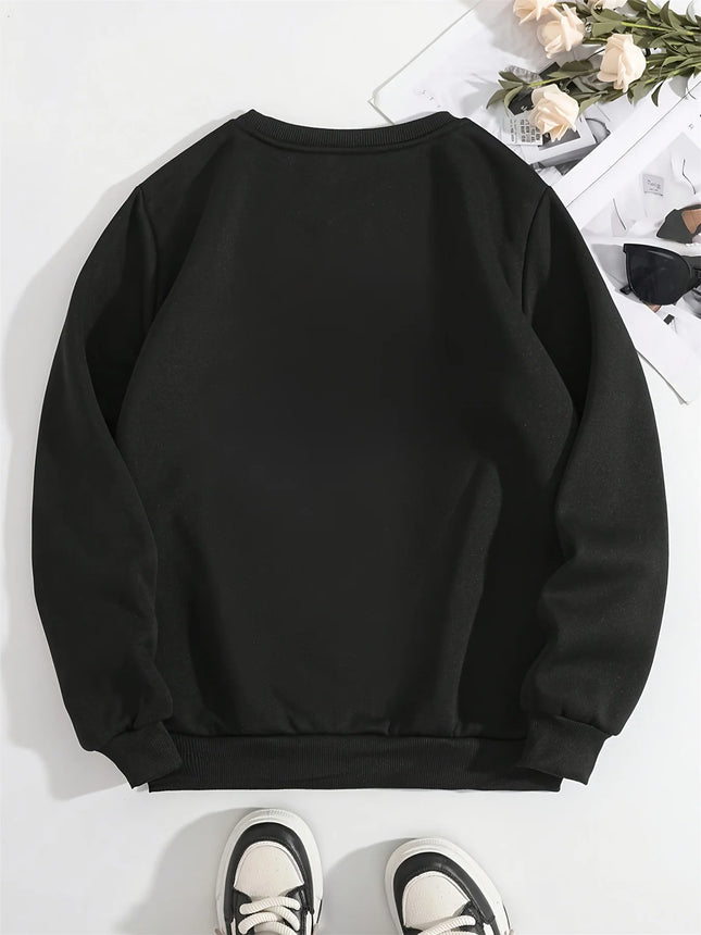 Women's autumn and winter loose casual comfortable teddy bear print with velvet long sleeved round neck hoodie pullover