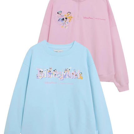 Disney Pink Disneyland Letter Embroidery Cartoon Mickey Minnie Cute Print Sweatshirt Zipper Women Jumper Fleece Pullover Unisex