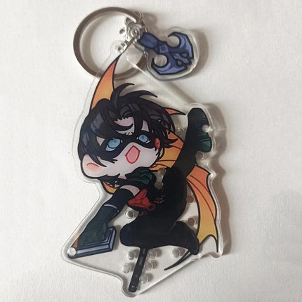 Anime Tim Drake Red Robin Cosplay Key Chain Acrylic Keychain Cartoon Figures Model Bag Pendant Keyring Accessories