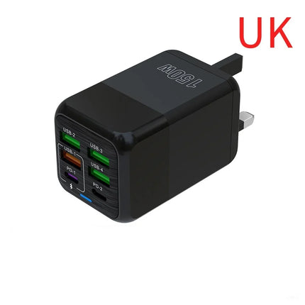 150W 6 Ports USB Charger PD Fast Charging Charger Wall Adapter EU/US/UK Plug Charger Quick Charge 3.0 Multi Ports Power Adapter