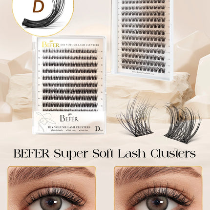 Befer 144pcs Lash Clusters 3D Natural Fluffy Cluster Lashes DIY Lash Extension 10-16mm Hight Quality Soft Super Thin Band Makeup