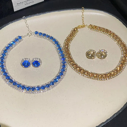 Women's Rhinestone Decorated Necklace & EarringsTrendy Jewelry Set Fashionable Accessories for Party & Daily Clothing Decor