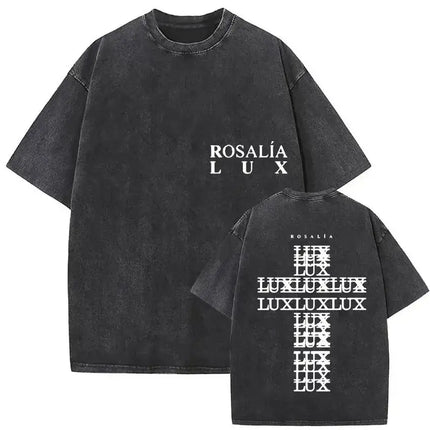 Harajuku Vintage Clothing  Vintage Washed Rosalia Lux Tour 2025 T Shirt Harajuku Aesthetic Oversized T-shirts Unisex