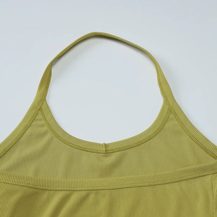 Hugcitar 2025 Summer Ribbed Halter Backless Solid Sexy Crop Tank Top Casual Y2K Women Clothes Beach Vacation Streetwear Yoga