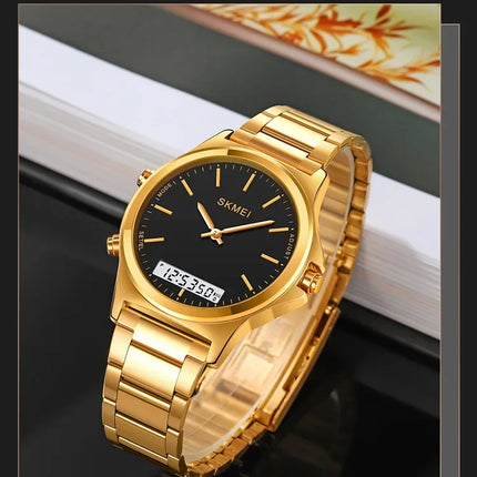 SKMEI 2120 Digital Quartz Watch for Men Waterproof Sport Dual Display Stainless Steel Mens Wristwatches Alarm Clock Reloj Hombre