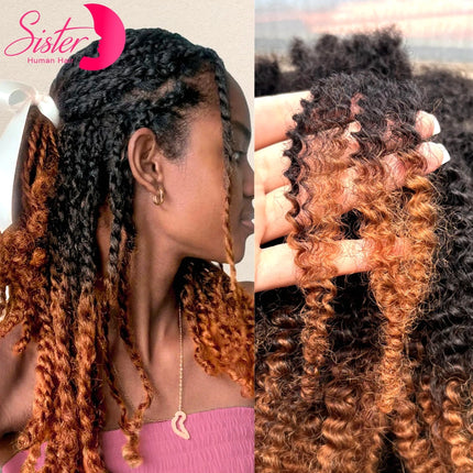 Ombre 4C Afro Kinky Curly Human Hair Bulk Extensions No Weft 30g/Bundle for Permanent Micro Locs/Twists/Braids/Repair Locsd