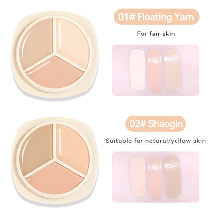 Three-color concealer palette, waterproof and long-lasting contouring effect, lightweight texture, can cover dark circles