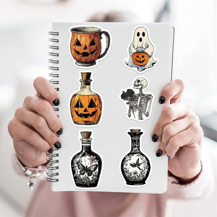 50PCS Potion Stickers Magic Skull Bat Potion Sticker for Halloween Magic Medicine Bottle Stickers Waterproof for Water Bottles