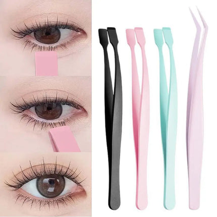 2Pcs Eyelash Tweezer Set Lash Pick Up Clip Pointed Flat Clip Lash Grafting Item Lower Eyelashes Applicator Portable Makeup Clamp
