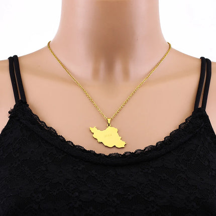 Fashion Islamic Republic of Iran Map City Pendant Necklace Stainless Steel Men Women Maps Jewelry Gift