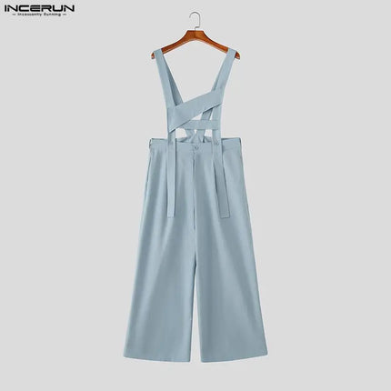 INCERUN Men's Jumpsuits Solid Color Sleeveless Casual Straps Rompers For Man Streetwear Loose 2026 Fashion Male Overalls S-5XL