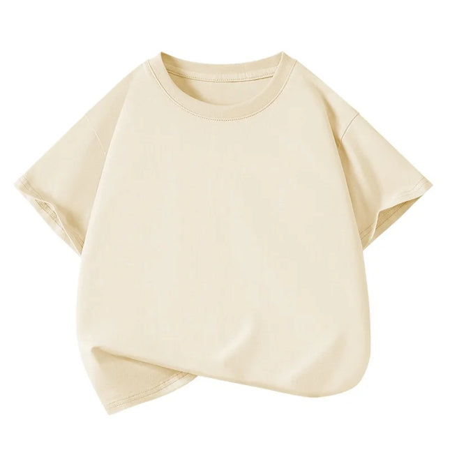 Girls Boys Short Sleeve T-Shirts Kids Pure Cotton Summer Oversized Tops Children Teens Solid Casual Crewneck Basic Tees 3-14Y