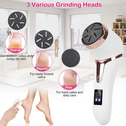 17Pcs Rechargeable Electric Foot Callus Remover With Vacuum 3 Grinding Heads 2 Speeds Dead Skin Pedicure Foot Care Tool