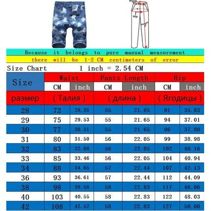New Red Men's Jeans Shorts Pleats and Holes Decorated Shorts Men Blue White Black Blue Red Denim Shorts，Asian Size