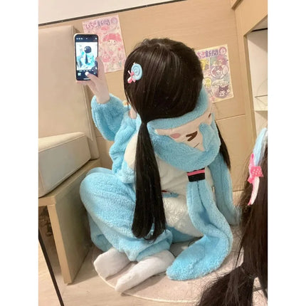 Anime Hatsune Miku Coral Velvet Cute Pajamas Women's Autumn Winter New Plush Thickened Flannel Warm Home Suit Set birthday gifts