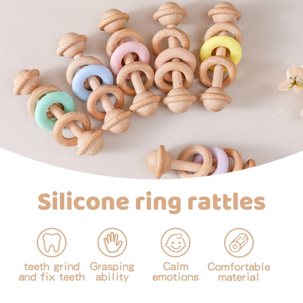 Montessori Baby 1Set Baby Toys Music Rattle Wood Crochet Bead Bracelet Wooden Rodent Chew Play Gym Teether Products Newborn Gift