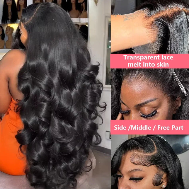 250 Density Human Hair Body Water Wave 5x5 Glueless Lace Frontal Wigs 13x6 HD Lace Front Wig 40 Inch Natural Black Closure Loose