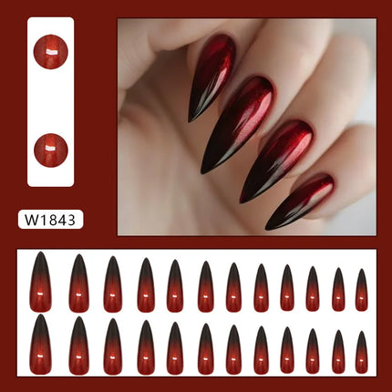 Dark Brown Flowers 24 Pcs Press-on Nails Pink Nail Polish Glossy Artificial Finger Manicure Reusable False Nails