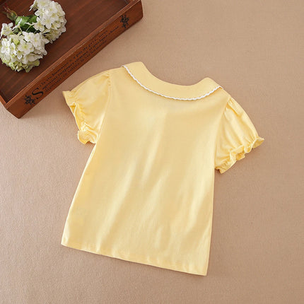 Girls Shirt 2025 New Children's Baby Short-sleeved Top Young Girls Cute Cotton Clothes for 2-6 Ages Kids
