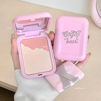 Gege Bear 2-in-1 Highlighter Blush Powder With a Powder Puff Multi-functional Makeup Brightening Natural Matte Makeup