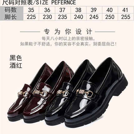 Women's Mary Jane Platform Shoes Round Head Spring New Metal Chain Casual Soft Patent Leather Slip on Loafers Office Size 35-41
