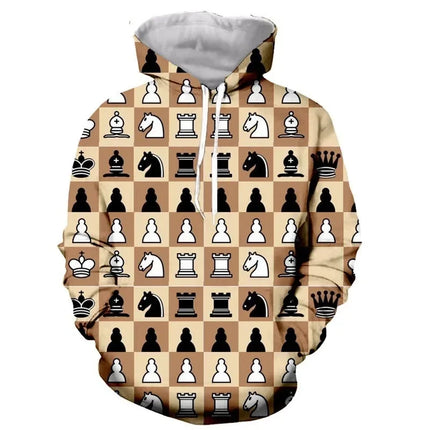 Creativity Chess Pattern Hoodie For Men Women Personality 3D Printed Long-Sleeved Casual Loose Hoodies Sweatshirt Tops Pullover