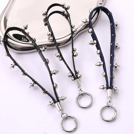 New Rivet Leather Rope Keychain Goth Creative Personality Punk Phone Case Hanging Rope Keychain Gift Trendy Charm Accessories