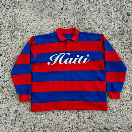 Y2K Haitian Long-Sleeved Shirts Fashionable Red and Blue Striped Knitted Lapel Jersey Oversized Retro Men Women Streetwear Tops