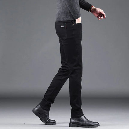 Spring Autumn New Men's Pure Black Slim Jeans Elastic Straight Pants Business Fashion Leisure Korean Vintage Denim Pants Male