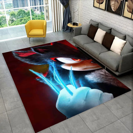 3D S-Sonik Cartoon Retro Area Rug, Carpet Rug for Living Room Children's Bedroom Sofa Doormat Decor, Kid Play Non-slip Floor Mat
