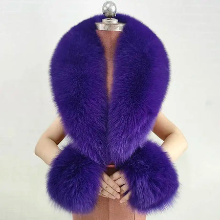 Winter Natural Fox Fur Scarf And Cuff Set Women Jacket Fur Collar Authentic Neck Warm Scarves Luxury Fluffy Fox Fur Shawl