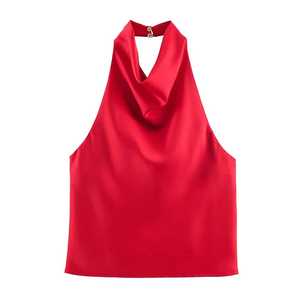 JNLEAOG Autumn New Women's Fashion Design Silk Satin Feel Hanging Neck Dress European Sleeveless Slim Fit Polyester Velvet