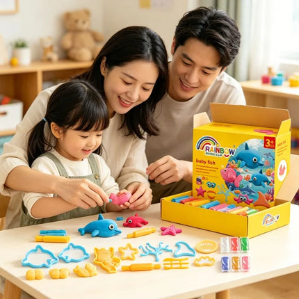Colorful Clay Set 6 Colors Baby Fish Playdough Set Kids Educational Modeling Dough Baby Toys Creative Handmade DIY Craft Kit