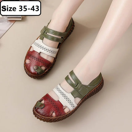 New Women's Breathable Perforated Leather Mules Vintage Tassel Slip on Flats Woman Casual Summer Shoes Hollow Slippers Outdoor
