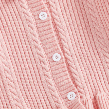 Toddler Baby Girl Autumn Button Down Cardigan Sweater Children Long Sleeve Turn Down Collar Solid Color Knit Sweater Tops