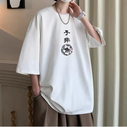 [size M-8XL] Men's Oversize T-shirt New Chinese Style Print Loose Cotton Short Sleeve T-shirt For Men And Women