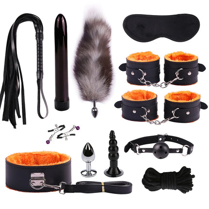 23PCS BDSM Bondage Set Handcuffs Ball Gag Whip Anal Plug Vibrator Egg Sex Toy for Women Men Couples Fetish Slave Role Play Kit