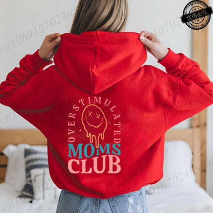 Overstimulated Moms Club Hoodies for Women,Mama Birthday Women's Sweatshirts Clothing,Funny Mama Hooded Hoodies,Mother Gifts