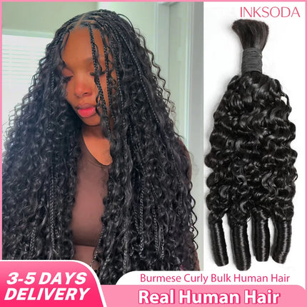 Burmese Curly Human Hair Bulk Bohomian Braids Bundles Human Hair Bulks For Bohe Knotless Braiding Virgin Crochet Hair Extensions