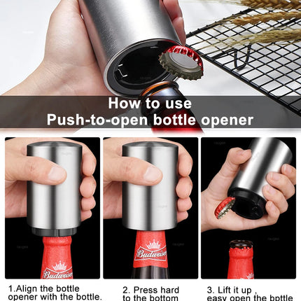 Magnetic Automatic Beer Bottle Opener Portable Push Down Beer Corkscrew Quick Bottle Cap Opener for Bars Home Beer Bottle Opener