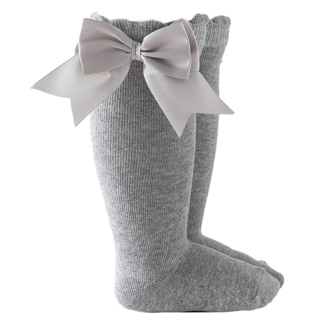 Pudcoco Infant Baby Girl Below Knee Socks, Solid Color Bow Decor Stockings Breathable Clothing Accessory 0-7T