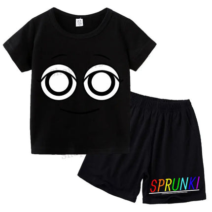 2pcs Sprunki T-shirt Shorts Set for Children Anime Cartoon Fashion Short Sleeved Shirt Pants Suit Boys Girls Summer Kawaii Suits