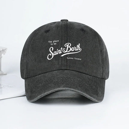 Saint Barth "The Place To Be" Print Washed Baseball Cap Adjustable Unisex Summer Vacation Sun Hat